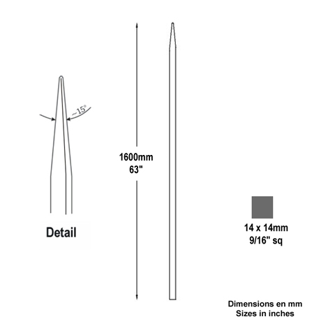 Barreau appoint 14x14mm 1600mm Barreau 14x14mm Barreau appoint