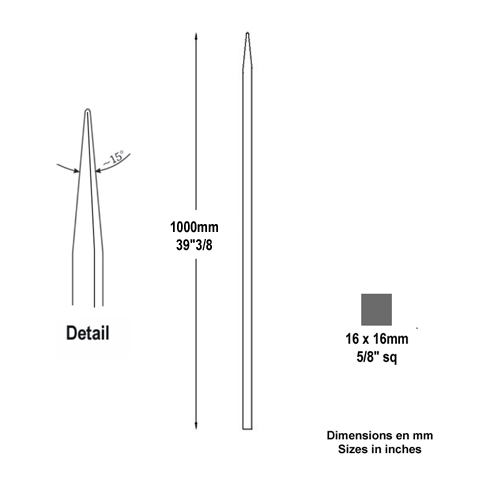 Barreau appoint 16x16mm 1000mm Barreau 16x16mm Barreau appoint