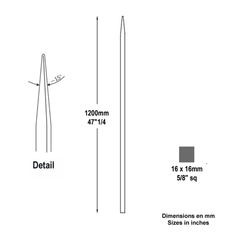 Barreau appoint 16x16mm 1200mm Barreau 16x16mm Barreau appoint