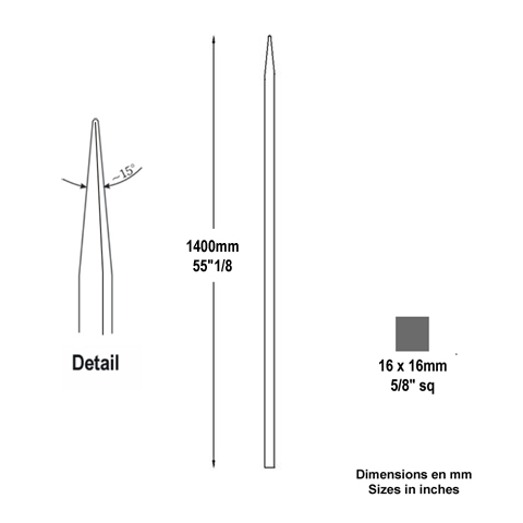 Barreau appoint 16x16mm 1400mm Barreau 16x16mm Barreau appoint