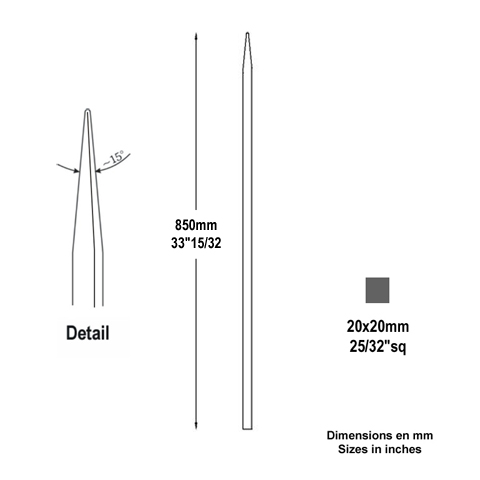 Barreau appoint 20x20mm 850mm Barreau 20x20mm Barreau appoint