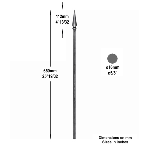 Barreau lanc 16mm 650mm Barreau 16mm Barreau lanc