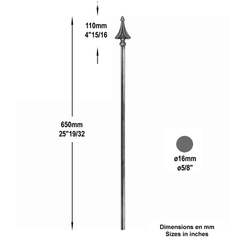 Barreau lanc 16mm 650mm Barreau 16mm Barreau lanc