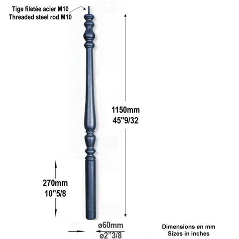 Poteau fonte 60mm hauteur 1150mm Poteau fonte Poteau