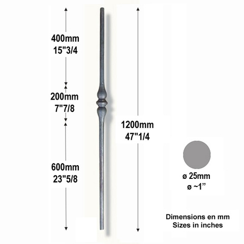 Poteau forg 30mm hauteur 1200mm Poteau acier forg Poteau