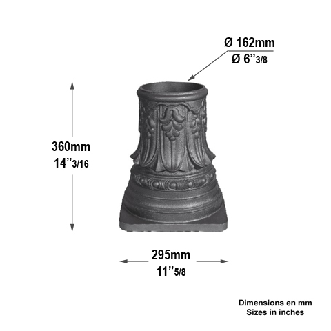 Embase en fonte pour tube acier  160mm extrieur Poteau fonte H2,5m  3m Poteau colonne