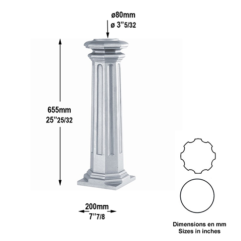 Base de poteau 80mm Hauteur 656mm Elments de poteaux pices dtaches Poteau colonne