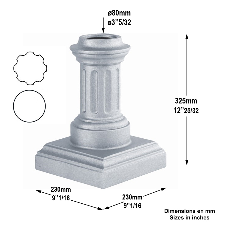 Base de poteau 80mm H325mm Elments de poteaux pices dtaches Poteau colonne