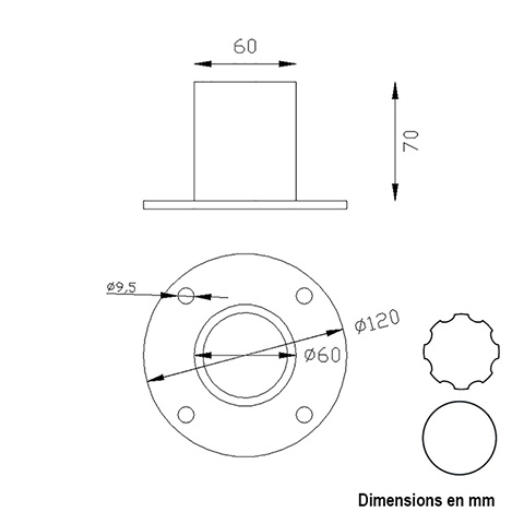 Fixation basse pour tube 80mm Elments de poteaux pices dtaches Poteau colonne