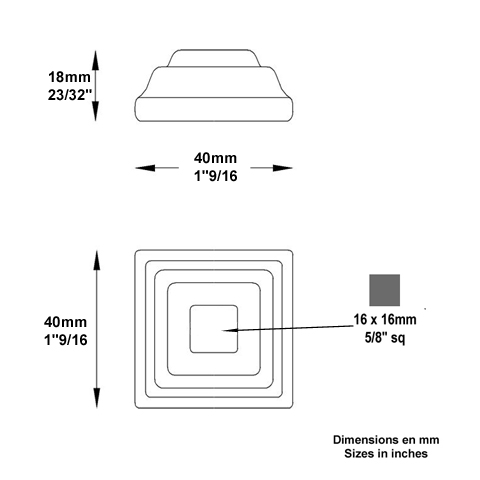 Cache scellement 40x40mm 16x16mm Cache scellement