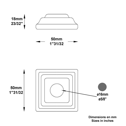 Cache scellement 50x50mm 16mm Cache scellement