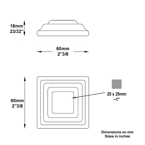 Cache scellement 60x60mm 25x25mm Cache scellement