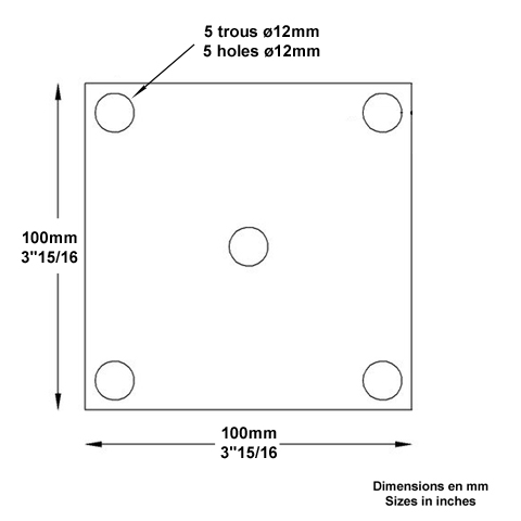 Plaque fixation 100x100mm trou 12mm Plaque acier Plaque de fixation