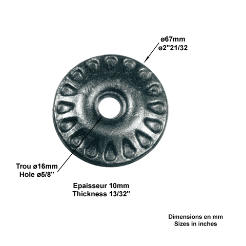 Rosace acier 67mm trou 16 Rosace acier Palmette et rosace