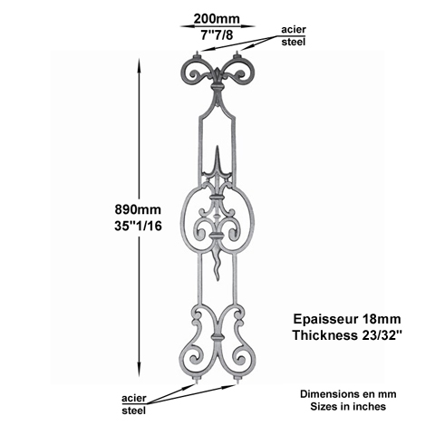 Dcoration fonte H890mmx200mm Balustre fonte Dcor