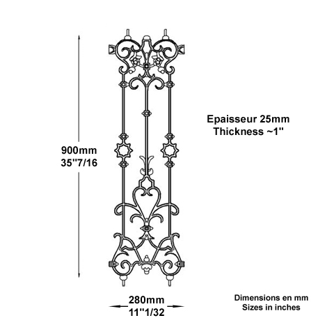 Dcoration fonte H900mmx280mm Balustre fonte Dcor