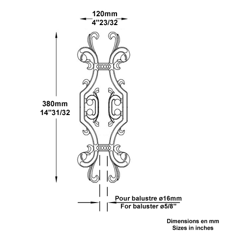 Dcoration fonte H380mmx120mm Balustre fonte Dcor