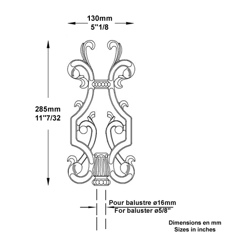 Dcoration fonte H285mmx130mm Balustre fonte Dcor