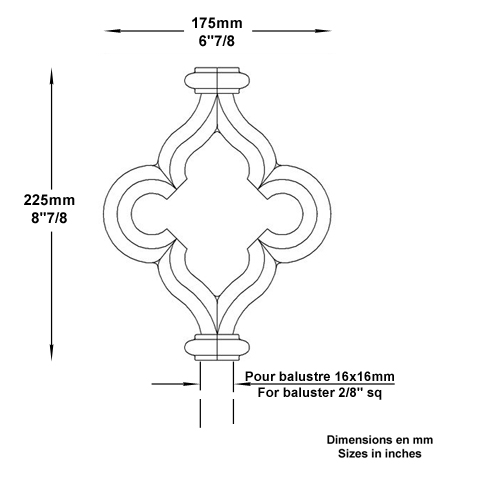 Dcoration fonte L225mmx175mm Balustre fonte Dcor