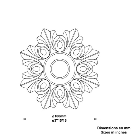 Rosace zingue 100mm Rosace zingue Palmette et rosace