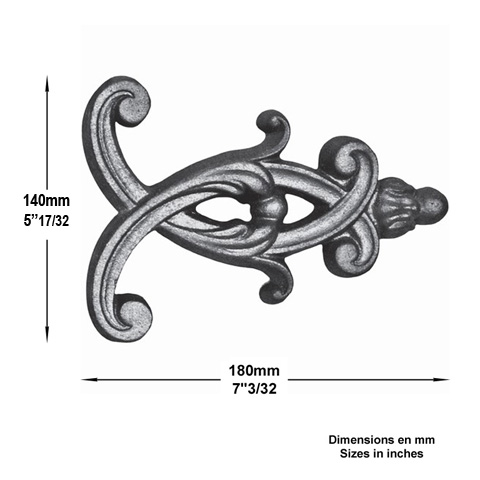 Dcor fonte zingue H140mmx180mm pour bas de portails Dcor zingu Palmette et rosace