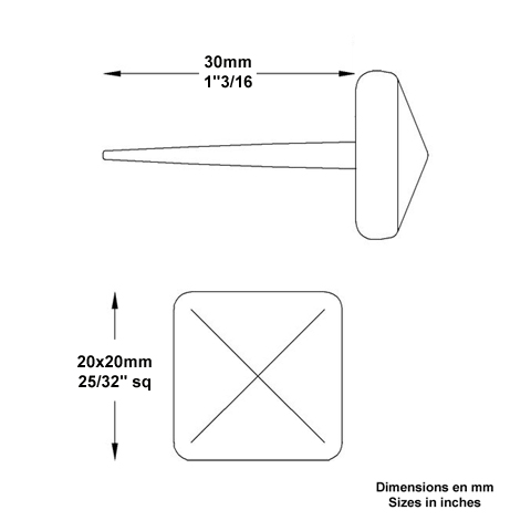 Clou tte martele de20x20mm longueur 30mm Clous acier Clous