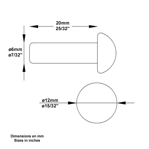 Rivet  frapper 6mm longueur 20mm Rivets