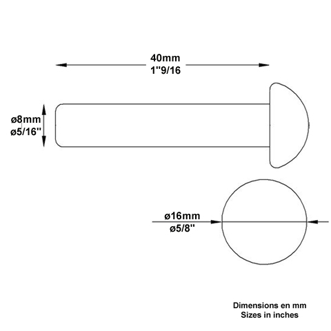 Rivet acier 8mm x 40mm Rivets