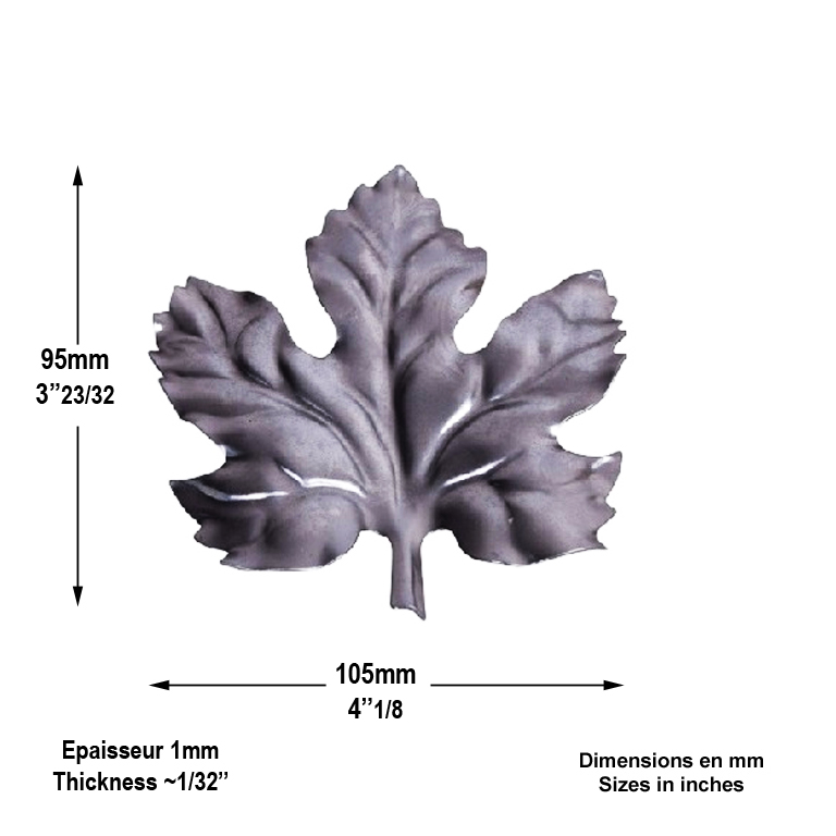 Feuille de vigne 95x105mm tle paisseur 1mm pour dcoration Feuillage mince Feuillages et fleu