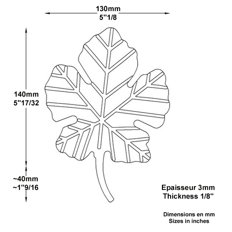 Feuille de vigne 140x130mm en acier forg pais pour la dcoration Feuillage pais Feuillages e