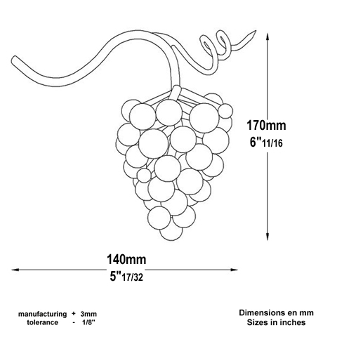 Grappe de raisin massive 170x147mm en acier pour la dcoration Grappe de Raisin Feuillages et f