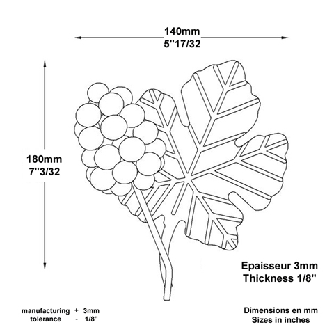 Ensemble 180x140mm grappe de raisin et feuille de vigne assembls pour dcoration Grappe de Rai