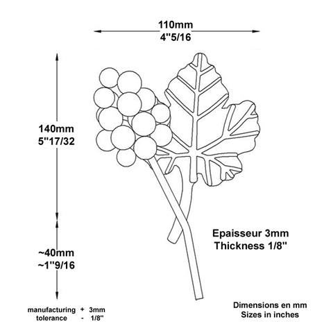 Ensemble 140x110mm grappe de raisin et feuille de vigne assembls pour dcoration Grappe de Rai