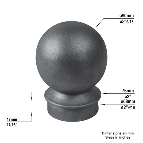 Accessoires Fer Forg Boule de potelet de rue en acier 90mm pour tube de 66x76mm