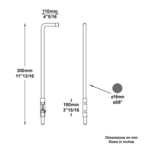 Verrou pistolet 300mm rond de 16mm de portail  souder Verrou  souder Verrou de portail