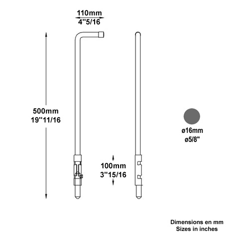 Verrou pistolet 500mm rond de 16mm de portail  souder Verrou  souder Verrou de portail