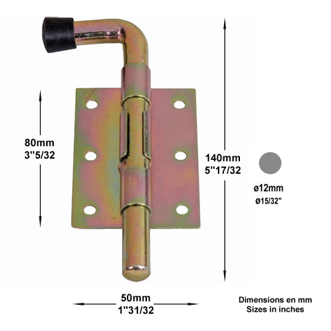 Verrou pistolet 140mm rond de 12mm de portail  visser Verrou  fixer Verrou de portail