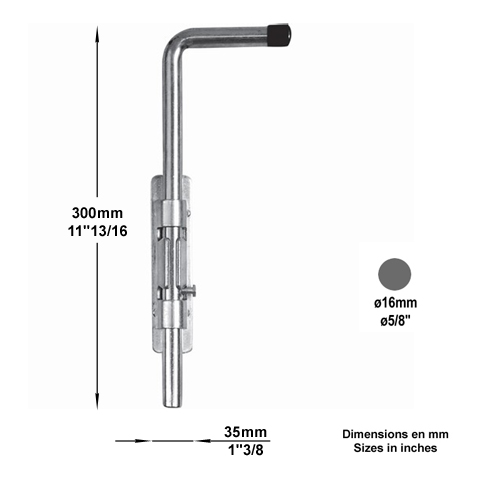 Verrou pistolet 300mm rond de 16mm zingu  souder pour portail Verrou  fixer Verrou de porta