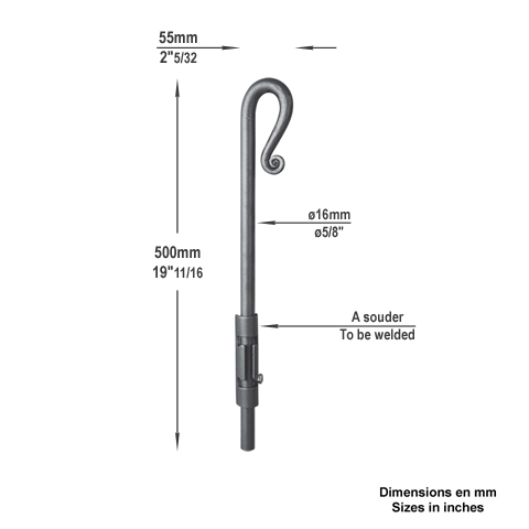 Verrou pistolet forg 16mm hauteur 500mm Verrou  souder Verrou de portail