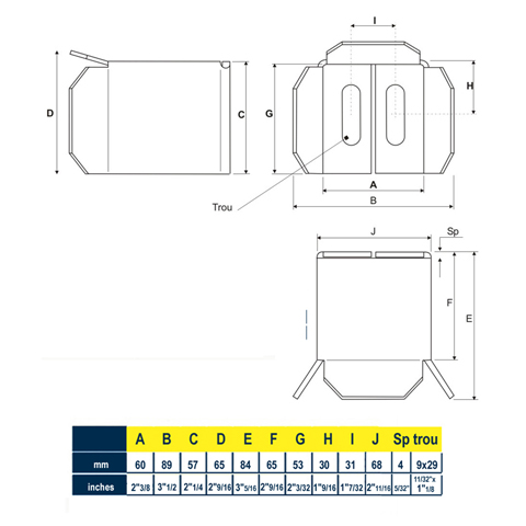 Arrtoir avaloir pour tube 50x50mm Arrtoir acier Arrtoir