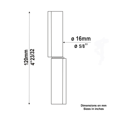 Gond forg 16mm avec axe 09mm  souder ergots verticaux Gond  souder Gond