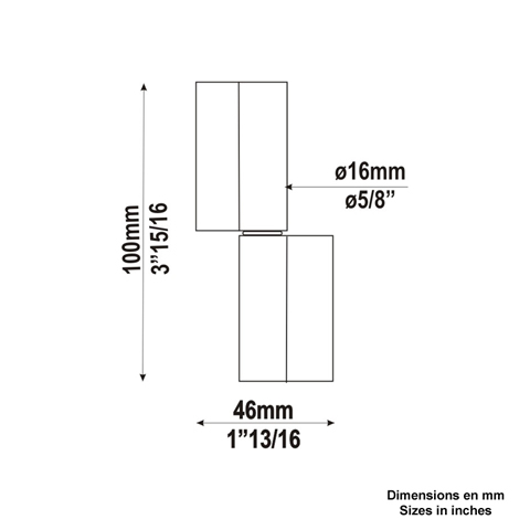 Gond paumelle 100mm avec  16mm extrieur  souder sur plats larges Gond  souder Gond