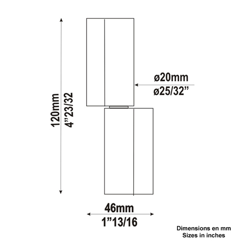 Gond acier brut  souder 20mm hauteur 120mm largeur 46mm Gond  souder Gond