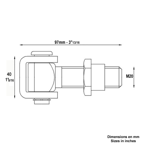 Gond charnire M20 rglable horizontal avec crou rondelle  souder Gond charnire Gond