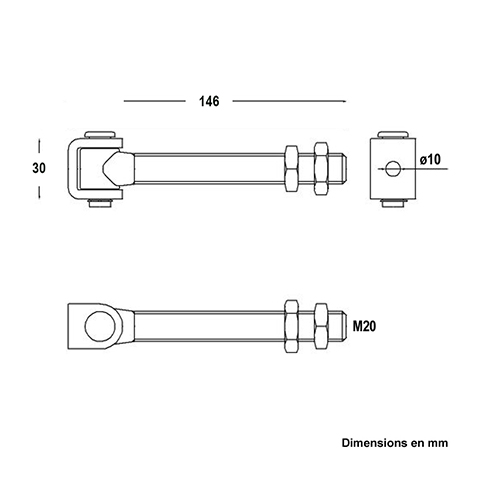 Gond charnire M20 rglable horizontal long avec crou avec U en acier  souder Gond charnire 