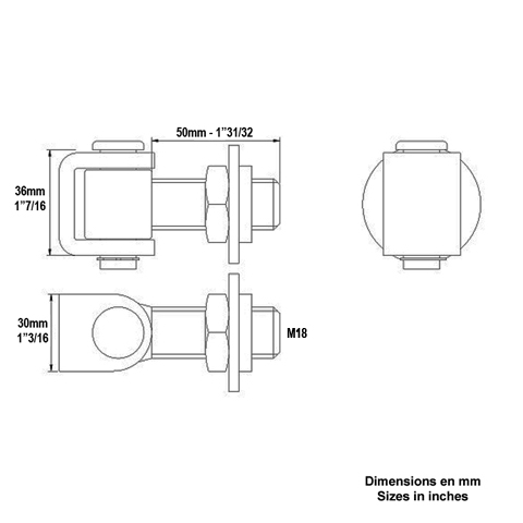 Gond charnire M18 rglable horizontal avec crou rondelle  souder Gond  souder Gond