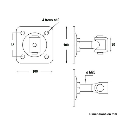 Gond charnire rglable M20pour tube 40x40mm sur platine  visser pour rglage horizontal Gond 