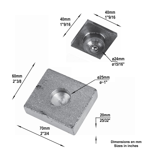 Pivot infrieur pour tube de 40x40mm ou carr  bille en acier grandes charges Pour tube Pivot 