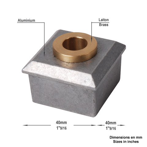 Jonction de Crapaudine 40x40mm alsage 12mm aluminium et laiton Crapaudine Pivot - Crapaudine