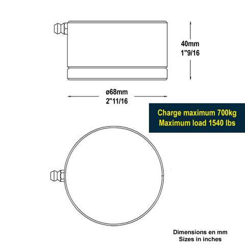 Pivot roulement bas 68mm 40x40mm pour fortes charges Roulement  bille Pivot - Crapaudine